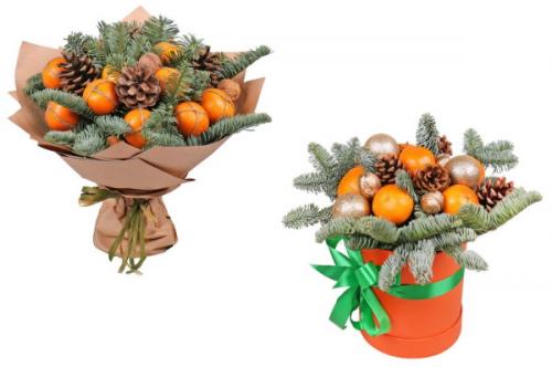 Букет из веток ели. Букет из мандаринов и еловых веток своими руками