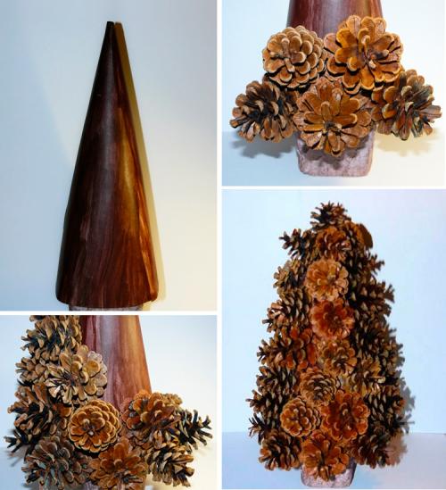 Мини елка своими руками. Используем шишки