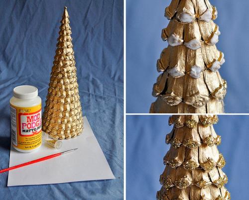 Мини елка своими руками. Используем шишки