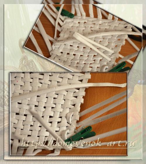 Квадратная корзина из газетных трубочек. Стенки квадратной корзины из бумажных трубочек