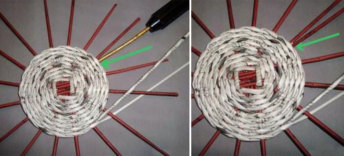 Плетение корзинок из газетных трубочек. Вариант №2