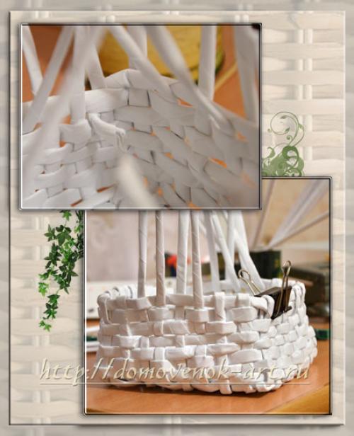 Квадратная корзина из газетных трубочек. Стенки квадратной корзины из бумажных трубочек