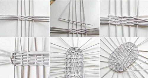 Легкие поделки из газетных трубочек. Корзинка с овальным дном пошагово