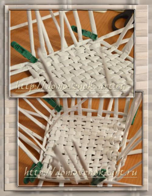 Квадратная корзина из газетных трубочек. Стенки квадратной корзины из бумажных трубочек