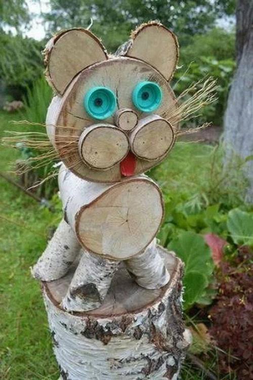 Поделки из дерева своими руками для сада. Делаем зверушек из спилов бревен
