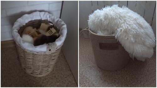 Корзина своими руками из веревки. Мастерица нашла простой и быстрый способ сделать интерьерную корзину из обычной веревки