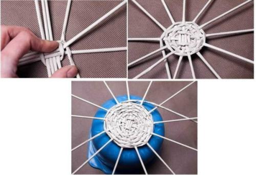 Плетеная мебель из бумажной лозы. Начало плетения — формируем донышко