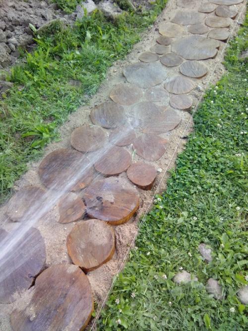 Садовая дорожка из спилов дерева. Дорожка из срезов дерева. Нюансы.